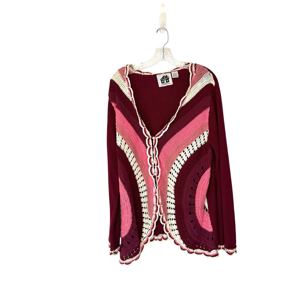 Storybook Knits Burgundy Grannycore Cottage Knit Pearl Button Up Cardigan Size L